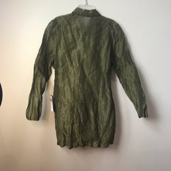 Olsen Y2K NEW Long Duster Tunic Shirt Crinkled Cotton Jacket Minimalist Button 8 - Picture 3 of 16